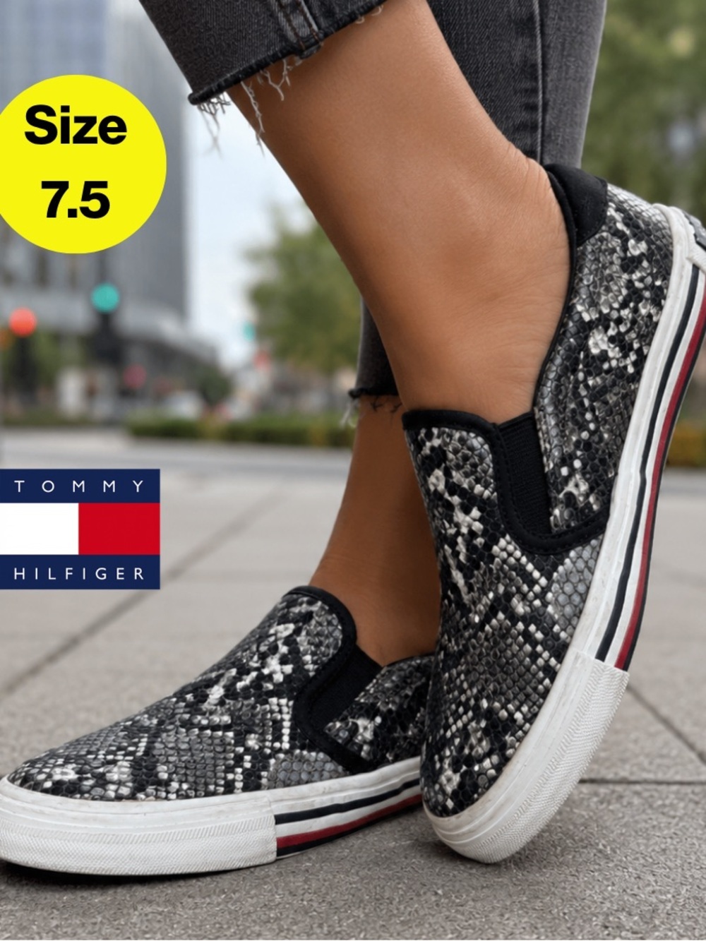 TOMMY HILFIGER 🖤 Snakeskin Slip-On Rubber Sole, Low-Top Sneakers (size 7.5)